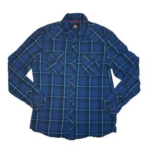 Rock & Republic Men's Blue Plaid Button Down Size Large